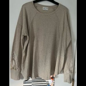 Tan Women’s Sweater with Lace Detail